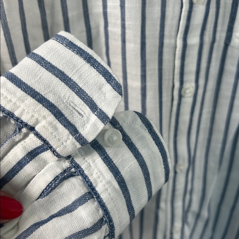 Lucky Brand Women’s Vertical Stripe Button-Down Shirt - White & Blue - Picture 6 of 15